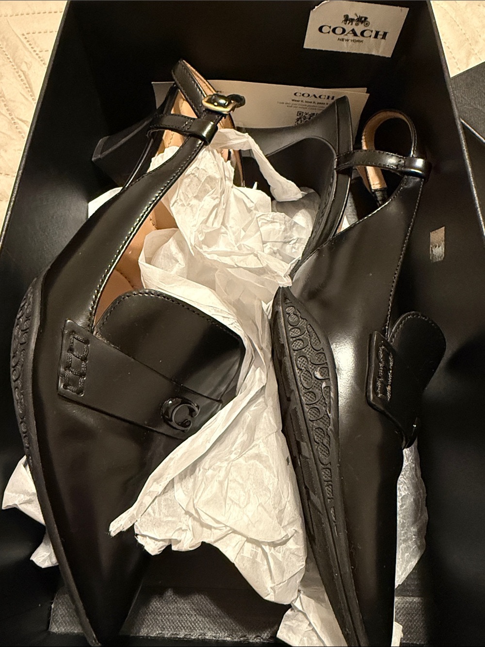 COACH Black Leather Pointed Slingback Mules - Picture 6 of 8